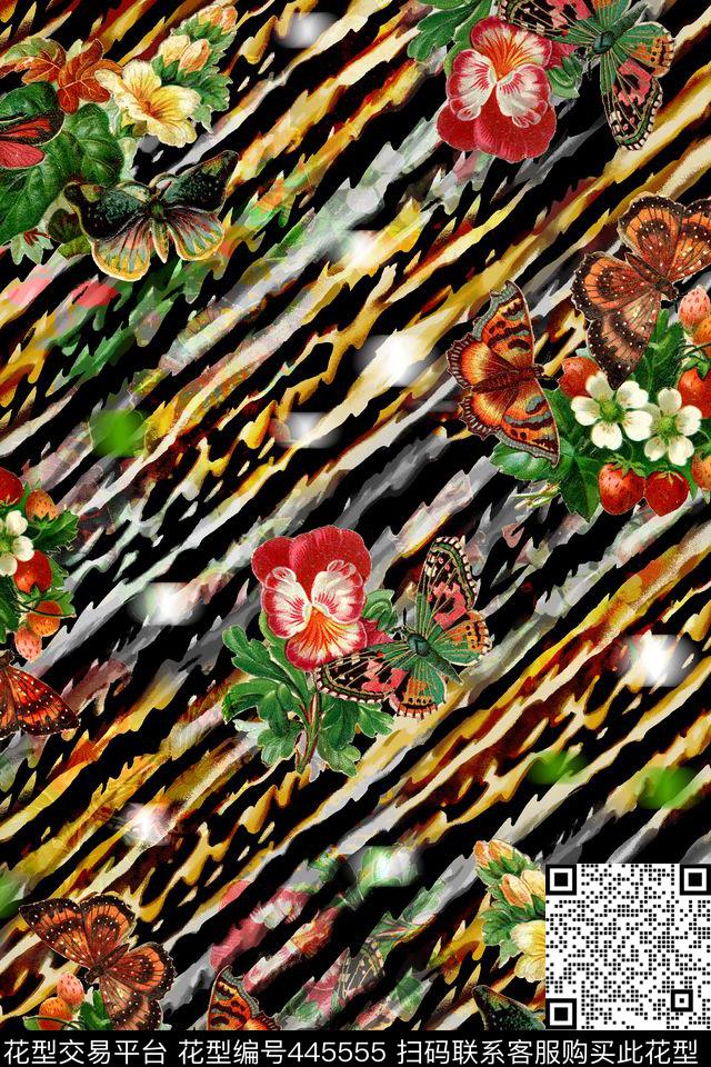 蝴蝶花卉动物纹数码印花华亿平台下载（图片编号: 445555） - 瓦栏（Walan）