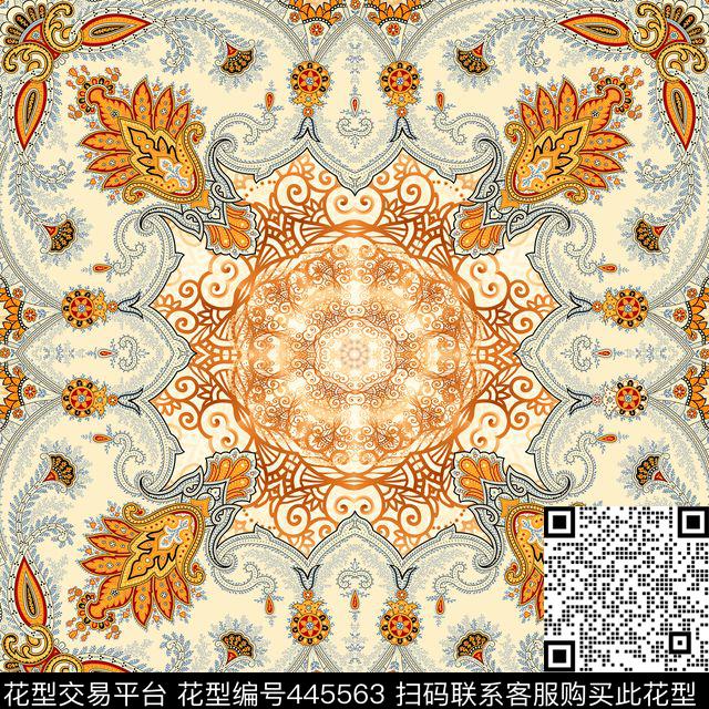 橘色腰果花底纹围巾传统印花华亿平台下载（图片编号: 445563） - 瓦栏（Walan）