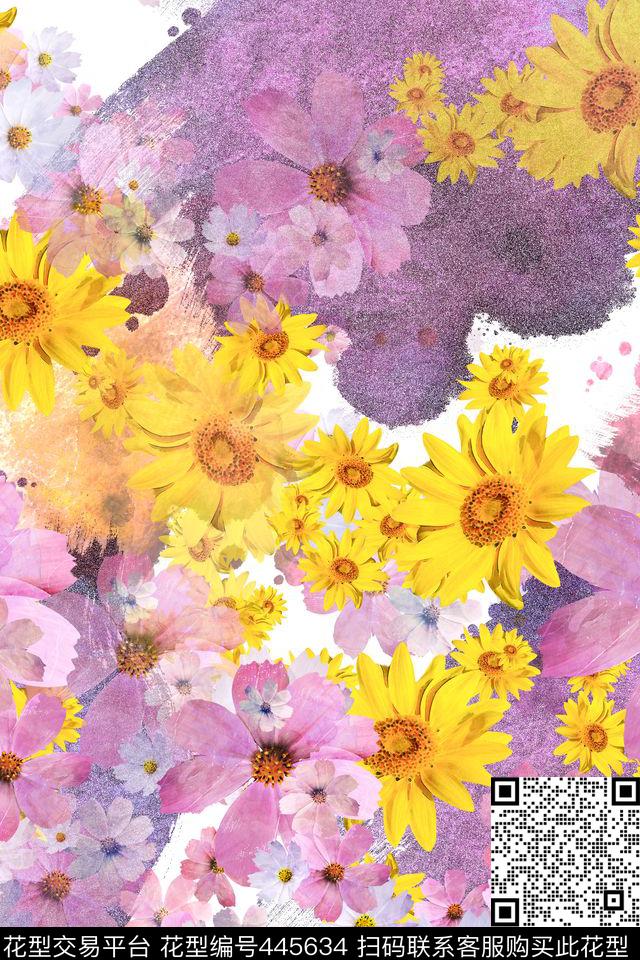 粉色黄色层叠数码印花华亿平台下载（图片编号: 445634） - 瓦栏（Walan）