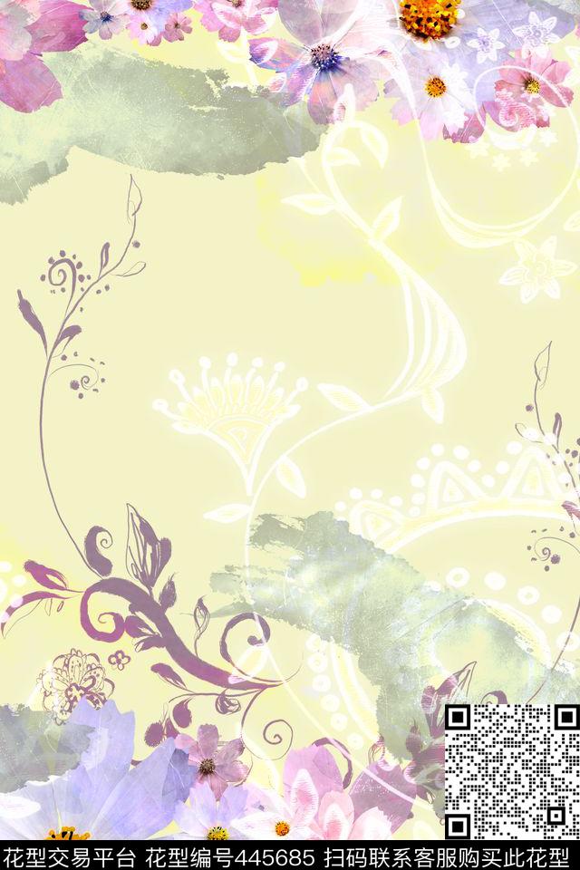暗纹花水墨数码印花华亿平台下载（图片编号: 445685） - 瓦栏（Walan）