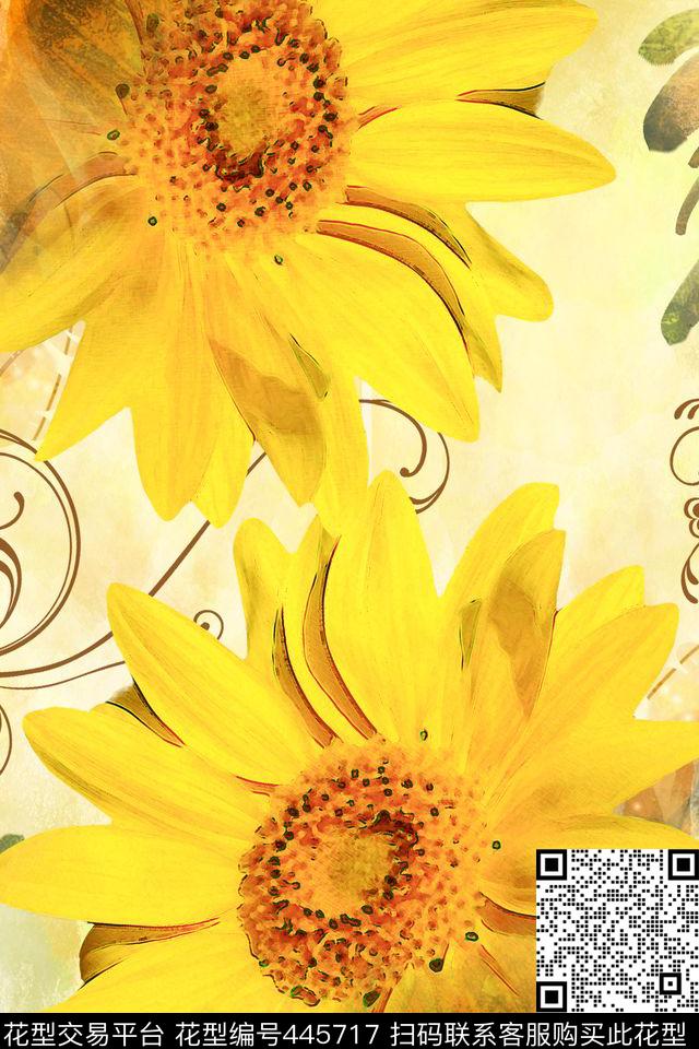 花水墨大气数码印花华亿平台下载（图片编号: 445717） - 瓦栏（Walan）