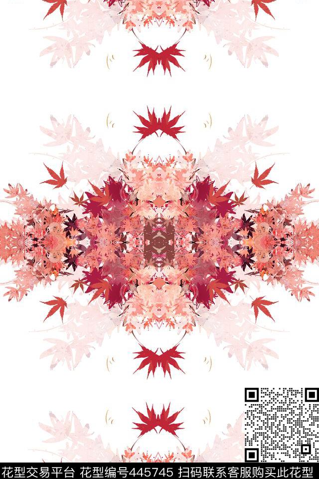 枫叶对称对比数码印花华亿平台下载（图片编号: 445745） - 瓦栏（Walan）