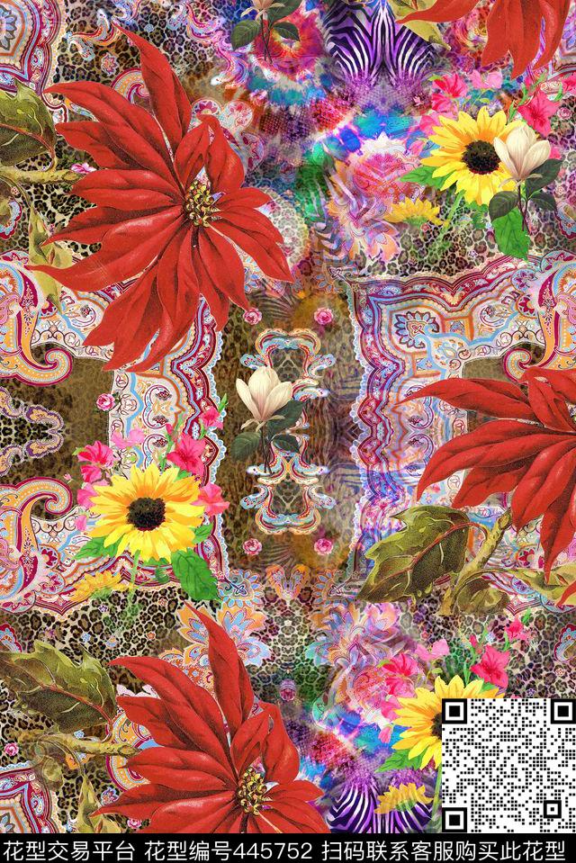 经典向日葵魔幻五彩数码印花华亿平台下载（图片编号: 445752） - 瓦栏（Walan）