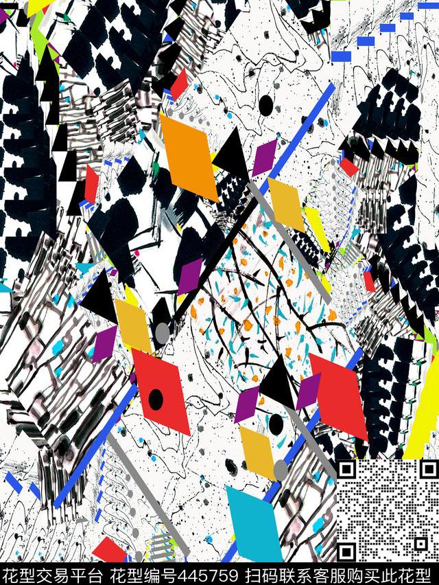 色彩拼接线条撞色块年轻时尚数码印花数码印花华亿平台下载（图片编号: 445759） - 瓦栏（Walan）