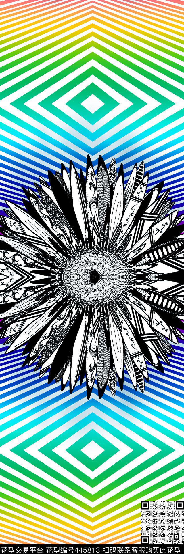 定位花几何条纹数码印花华亿平台下载（图片编号: 445813） - 瓦栏（Walan）