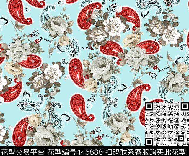 花卉女装连衣裙佩斯利花纹数码印花华亿平台下载（图片编号: 445888） - 瓦栏（Walan）