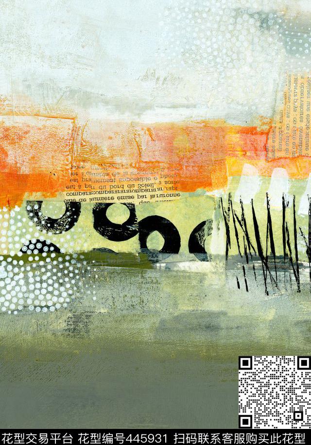 抽象笔触肌理数码印花华亿平台下载（图片编号: 445931） - 瓦栏（Walan）