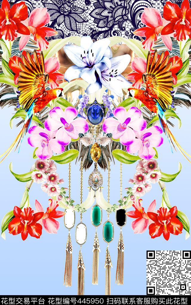 时尚花卉吊坠数码印花华亿平台下载（图片编号: 445950） - 瓦栏（Walan）