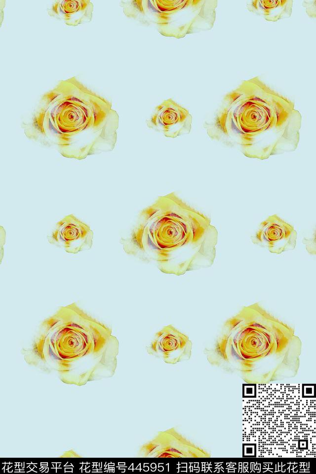 篮底黄花小清新数码印花华亿平台下载（图片编号: 445951） - 瓦栏（Walan）