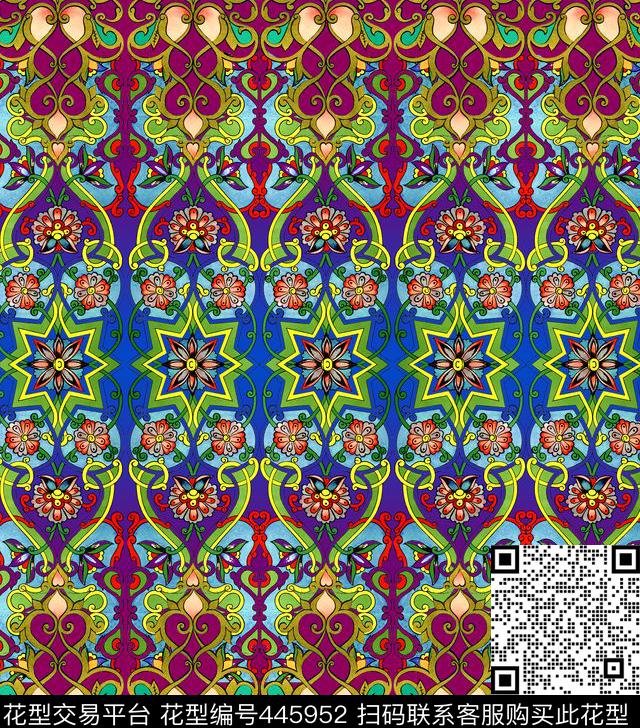 时尚几何花纹数码印花华亿平台下载（图片编号: 445952） - 瓦栏（Walan）