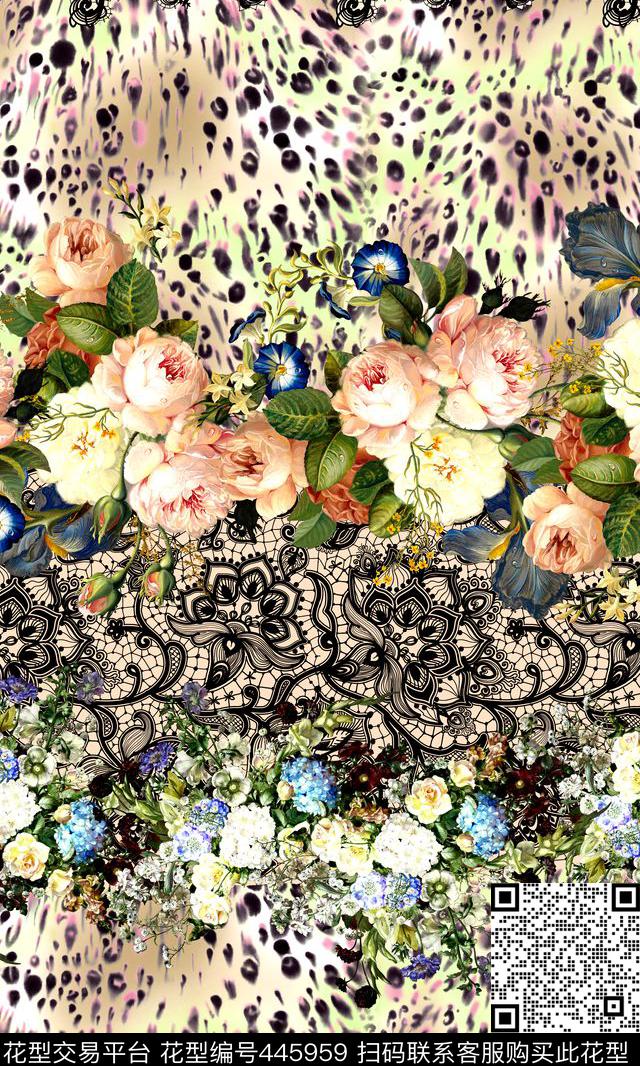 时尚蕾丝豹纹数码印花华亿平台下载（图片编号: 445959） - 瓦栏（Walan）