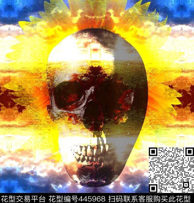 彩云骷髅时尚个性数码印花华亿平台下载（图片编号: 445968） - 瓦栏（Walan）