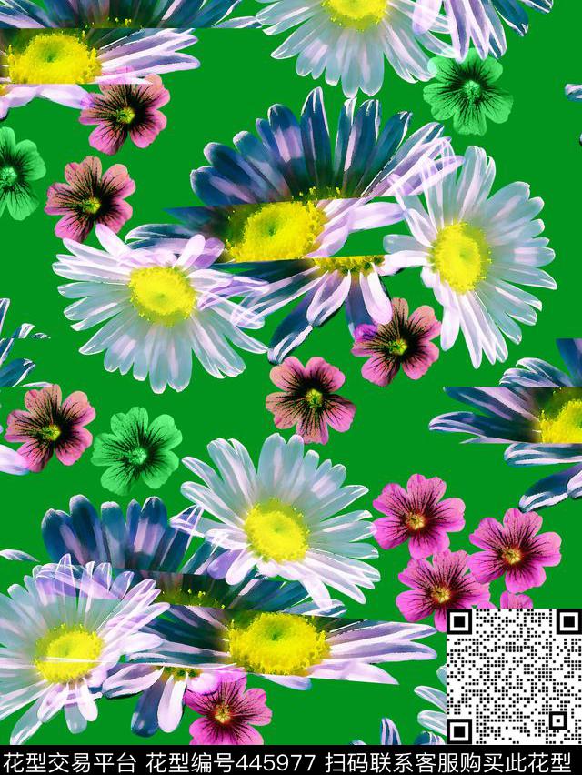 水彩花卉太阳花写意数码印花华亿平台下载（图片编号: 445977） - 瓦栏（Walan）