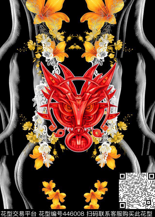 现代主义人体艺术创意花卉数码印花华亿平台下载（图片编号: 446008） - 瓦栏（Walan）
