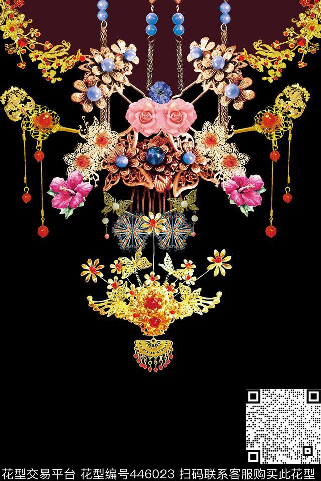 时尚创意花样簪子定位数码印花华亿平台下载（图片编号: 446023） - 瓦栏（Walan）
