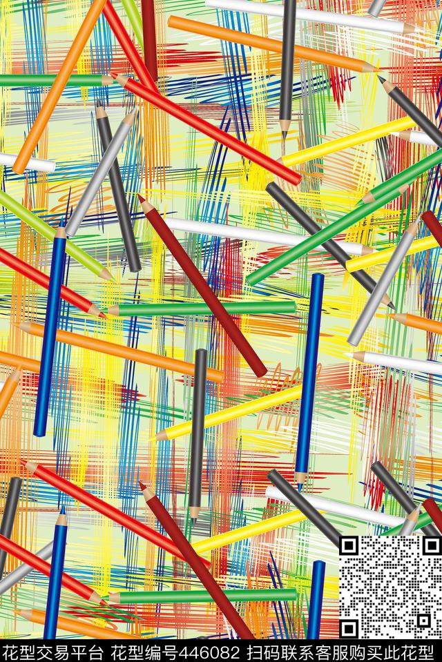 抽象彩色铅笔传统印花华亿平台下载（图片编号: 446082） - 瓦栏（Walan）