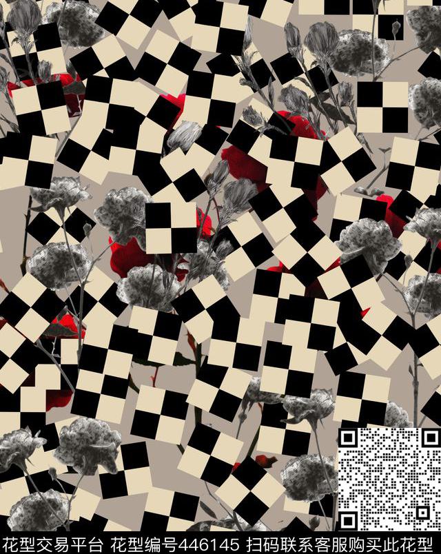 潮牌复古速写玫瑰数码印花华亿平台下载（图片编号: 446145） - 瓦栏（Walan）