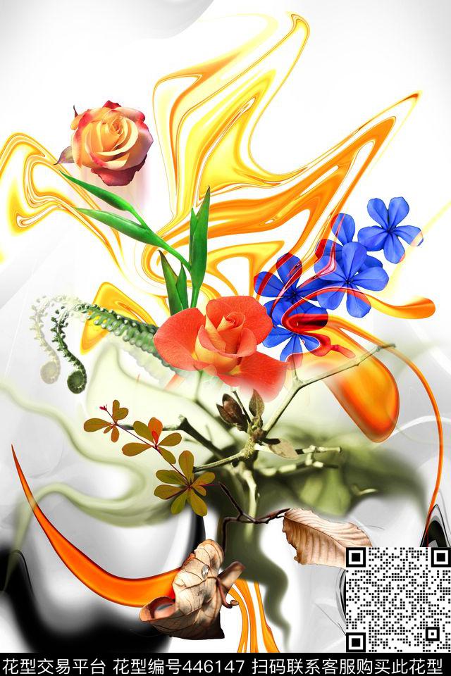 花卉定位烟雾数码印花华亿平台下载（图片编号: 446147） - 瓦栏（Walan）