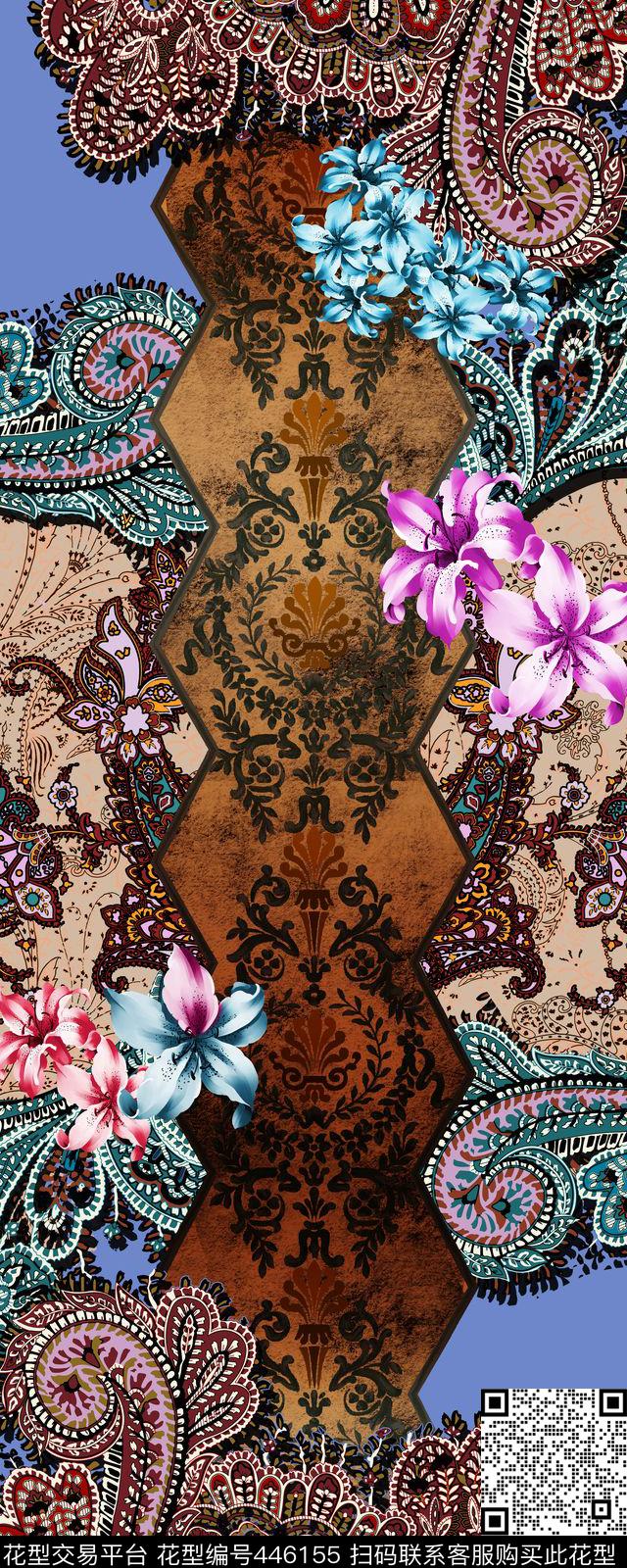 定位花卉复古欧式腰果花卉数码印花华亿平台下载（图片编号: 446155） - 瓦栏（Walan）