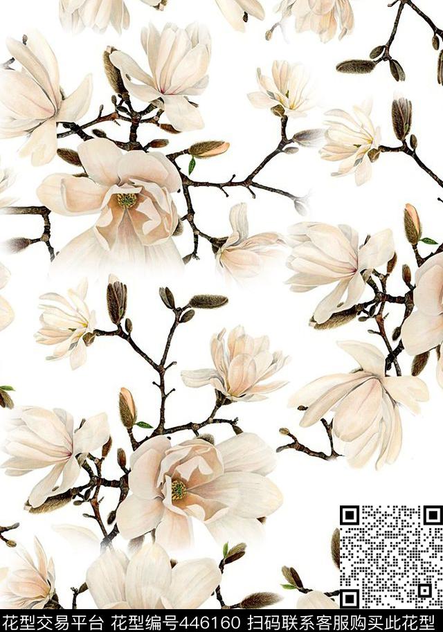 花叶米白组合数码印花华亿平台下载（图片编号: 446160） - 瓦栏（Walan）