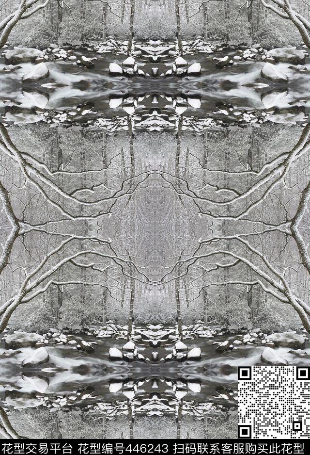 服雪景树杈小溪数码印花华亿平台下载（图片编号: 446243） - 瓦栏（Walan）