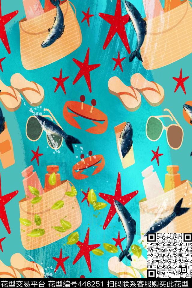 时尚鱼海星数码印花华亿平台下载（图片编号: 446251） - 瓦栏（Walan）