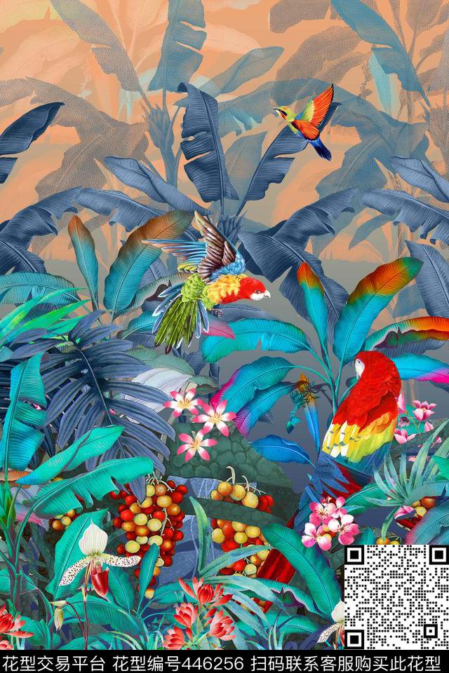 热带热带植物定位花数码印花华亿平台下载（图片编号: 446256） - 瓦栏（Walan）