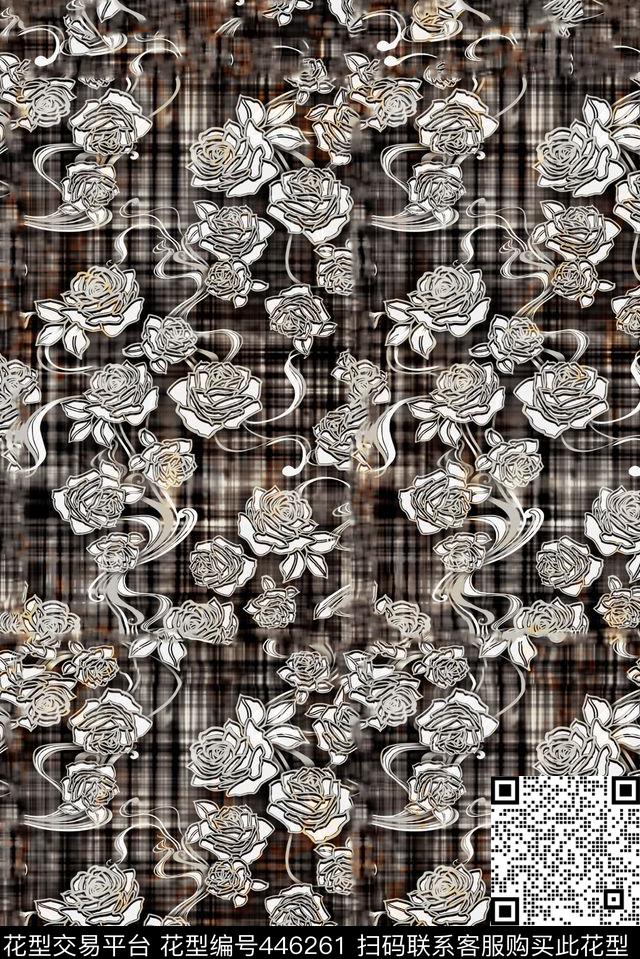 时尚格子布石膏花卉数码印花华亿平台下载（图片编号: 446261） - 瓦栏（Walan）