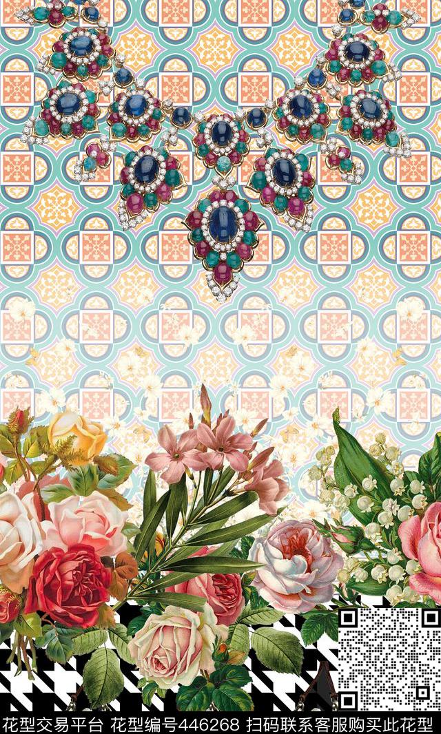 定位印花花卉几何数码印花华亿平台下载（图片编号: 446268） - 瓦栏（Walan）