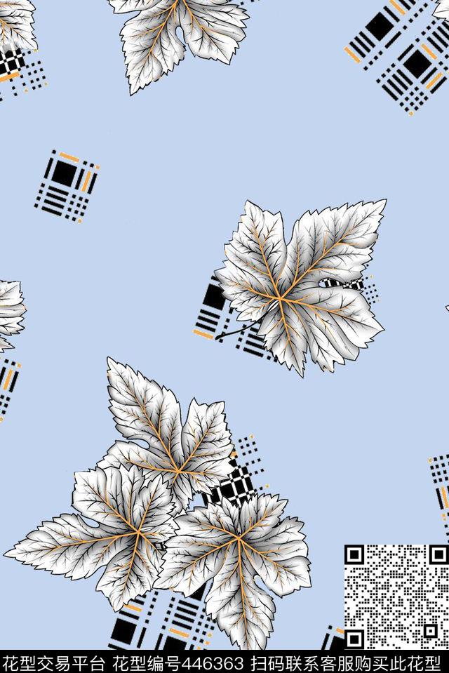 传统印花叶子几何花卉传统印花华亿平台下载（图片编号: 446363） - 瓦栏（Walan）