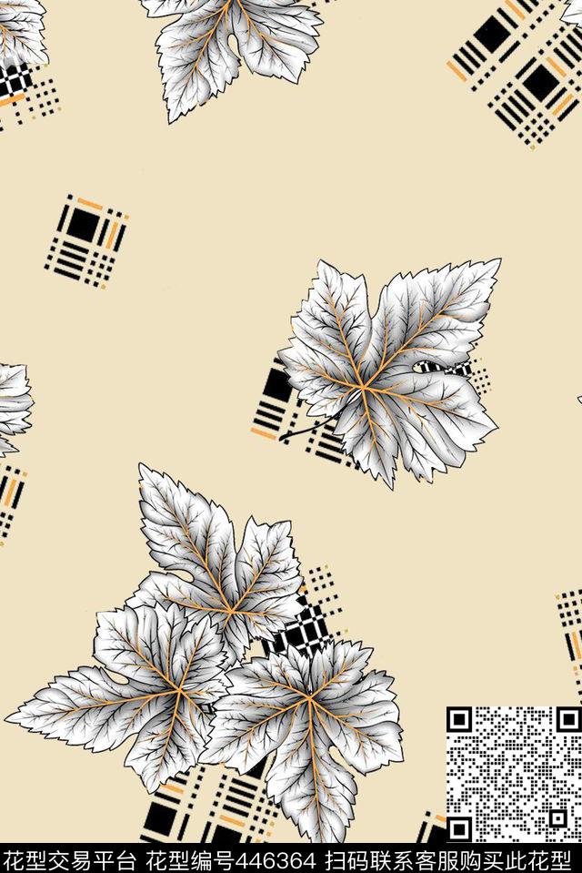 传统印花叶子几何花卉传统印花华亿平台下载（图片编号: 446364） - 瓦栏（Walan）