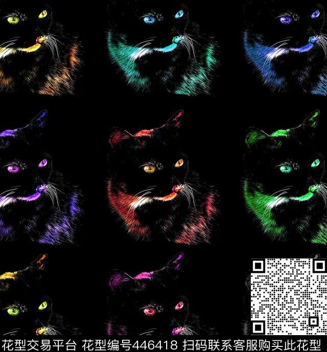 波普黑暗猫咪数码印花华亿平台下载（图片编号: 446418） - 瓦栏（Walan）