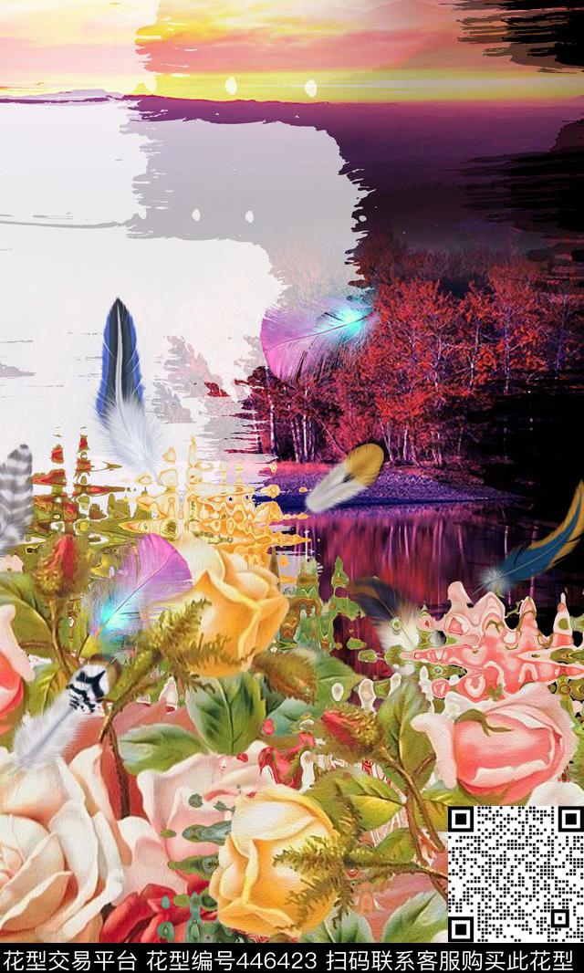 复古花花卉时尚大牌数码印花华亿平台下载（图片编号: 446423） - 瓦栏（Walan）