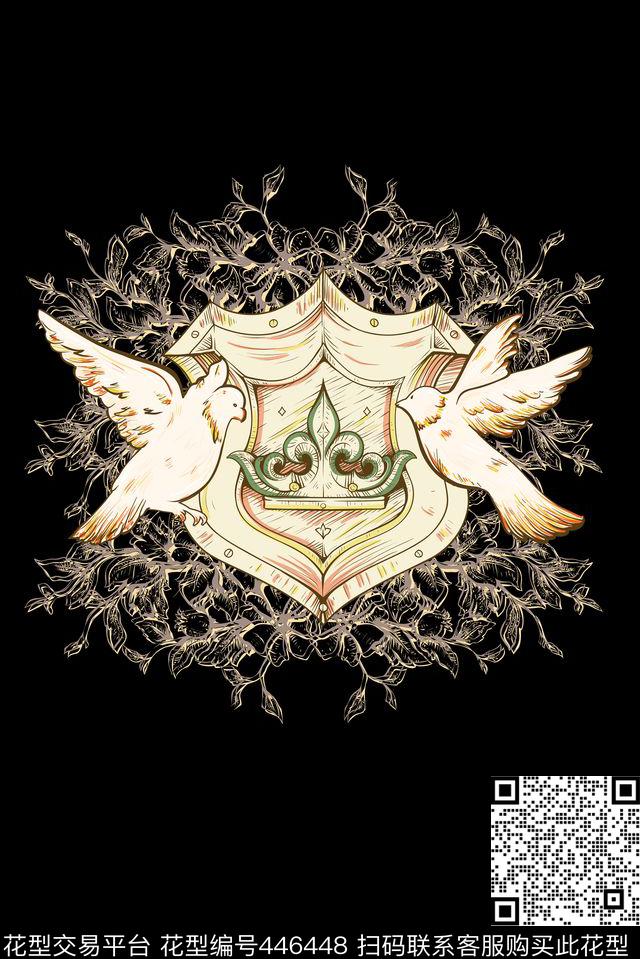 时尚鸟花纹数码印花华亿平台下载（图片编号: 446448） - 瓦栏（Walan）
