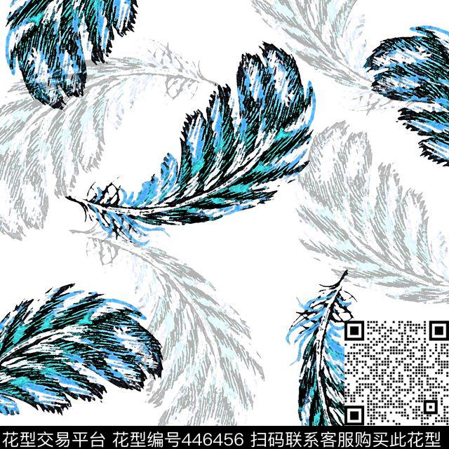 抽象羽毛涂鸦传统印花华亿平台下载（图片编号: 446456） - 瓦栏（Walan）