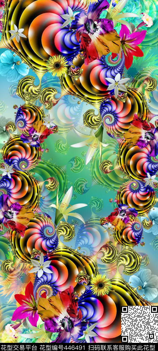 定位花卉抽象元素数码印花华亿平台下载（图片编号: 446491） - 瓦栏（Walan）