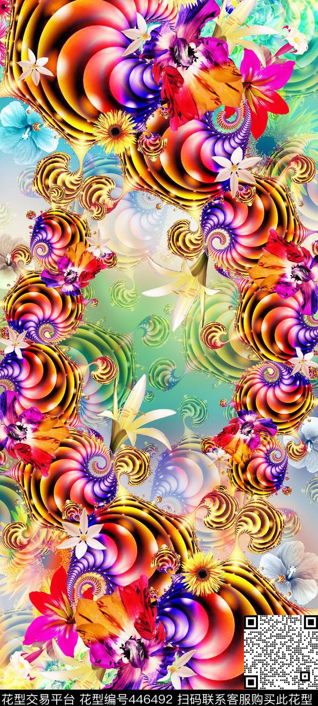 定位花卉抽象元素数码印花华亿平台下载（图片编号: 446492） - 瓦栏（Walan）