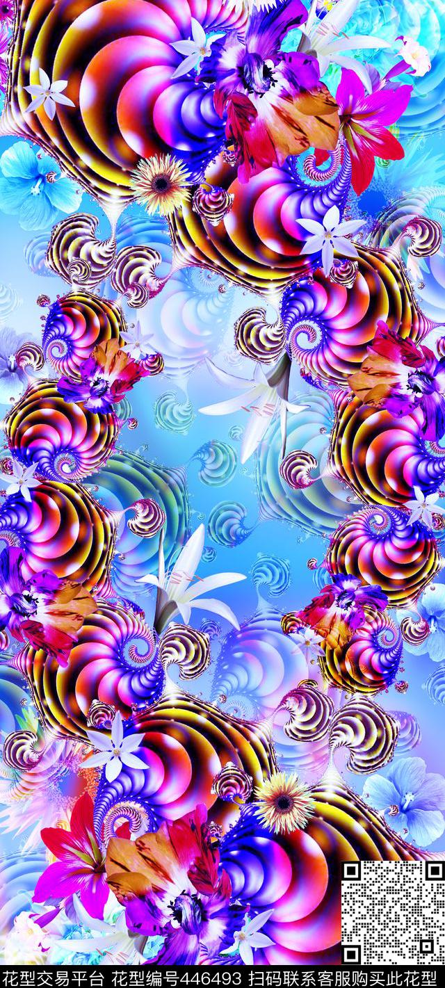 定位花卉抽象元素数码印花华亿平台下载（图片编号: 446493） - 瓦栏（Walan）