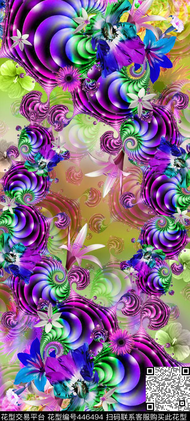 定位花卉抽象元素数码印花华亿平台下载（图片编号: 446494） - 瓦栏（Walan）