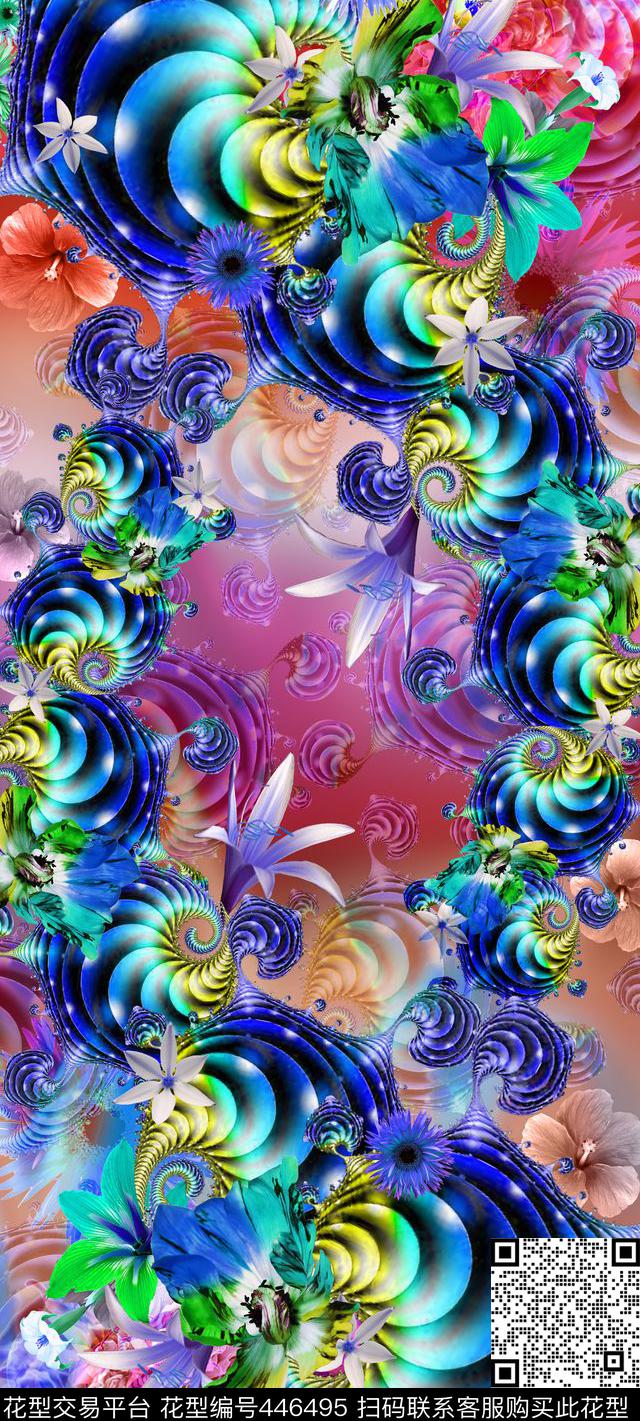 定位花卉抽象元素数码印花华亿平台下载（图片编号: 446495） - 瓦栏（Walan）