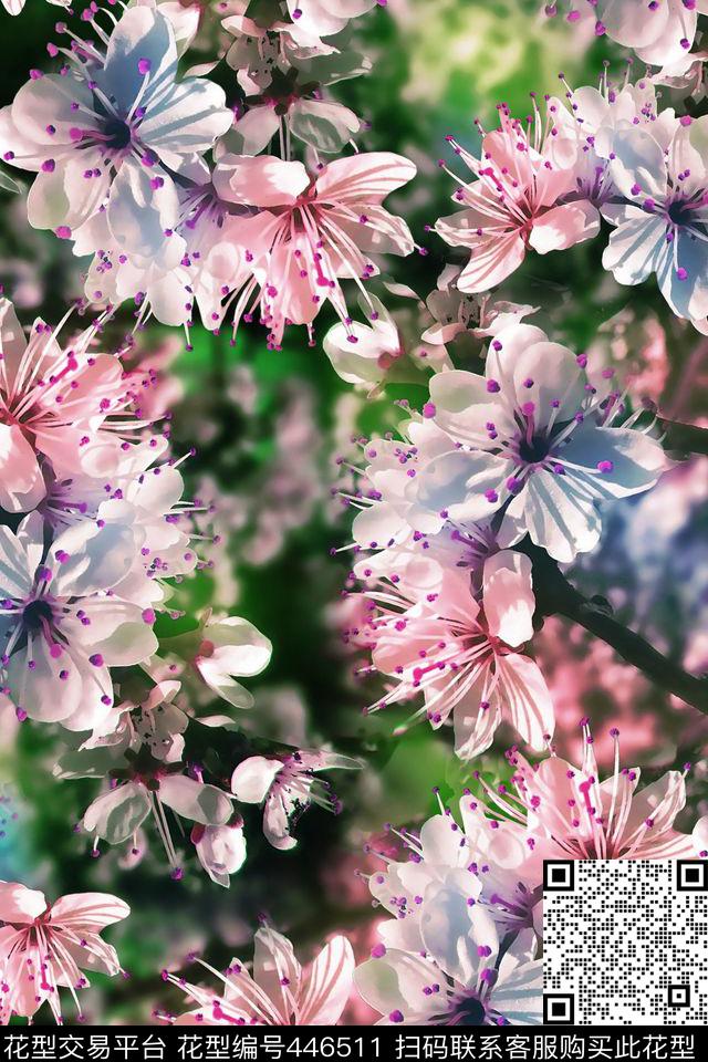 花卉满版清晰数码印花华亿平台下载（图片编号: 446511） - 瓦栏（Walan）