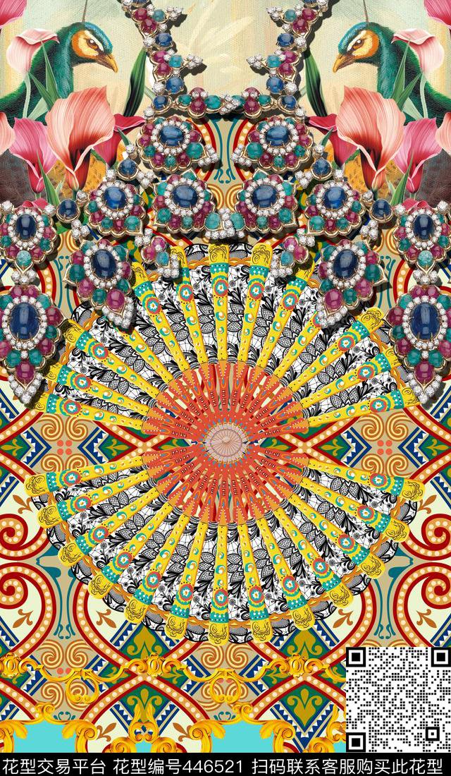 高贵宫廷风贵族珠宝金属奢华花边数码印花华亿平台下载（图片编号: 446521） - 瓦栏（Walan）