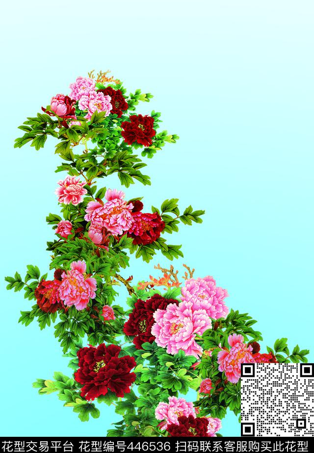 民族风牡丹花旗袍数码印花华亿平台下载（图片编号: 446536） - 瓦栏（Walan）
