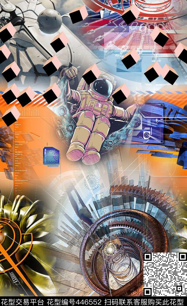 3D抽象高科技宇宙服数码印花华亿平台下载（图片编号: 446552） - 瓦栏（Walan）