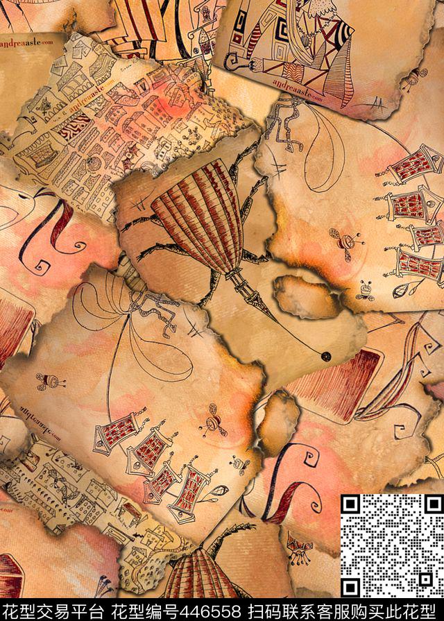 复古画纸几何数码印花华亿平台下载（图片编号: 446558） - 瓦栏（Walan）