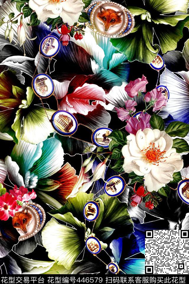 时尚炫彩花卉数码印花华亿平台下载（图片编号: 446579） - 瓦栏（Walan）