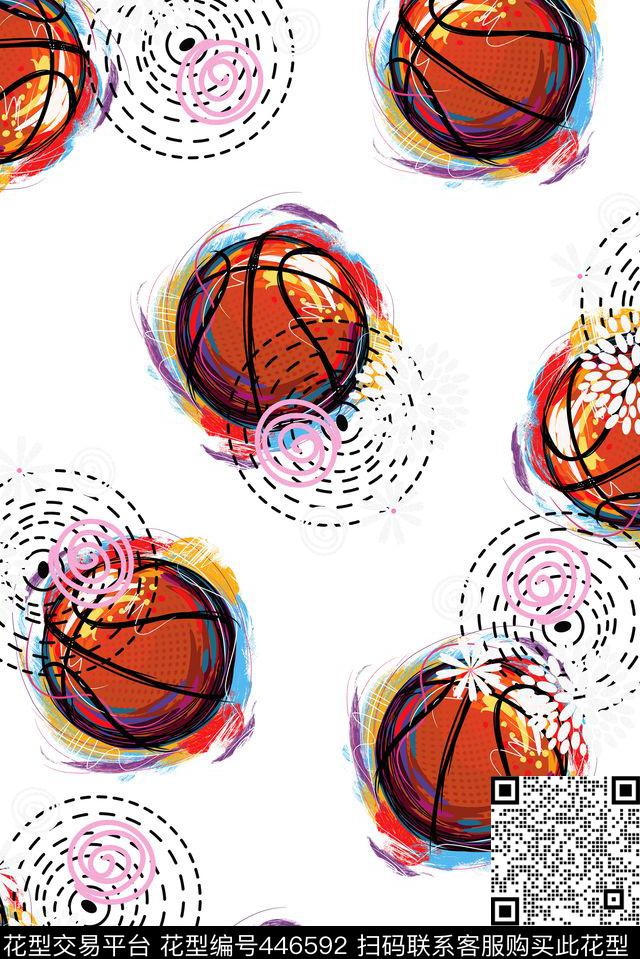 时尚简约篮球花朵潮流数码印花华亿平台下载（图片编号: 446592） - 瓦栏（Walan）