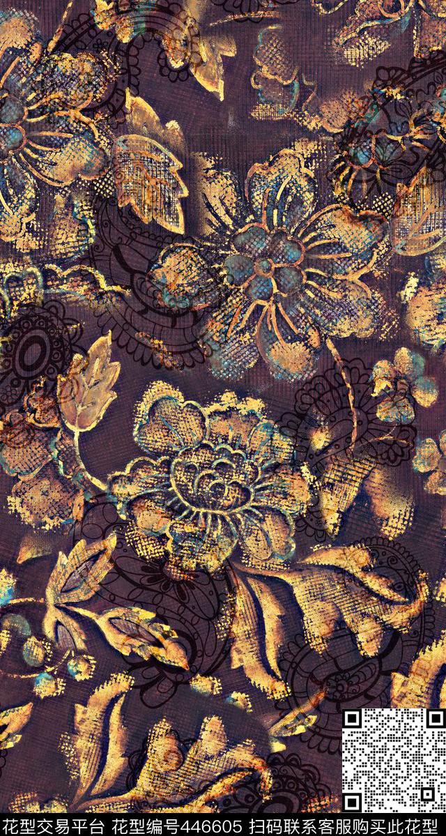 复古肌理花卉数码印花华亿平台下载（图片编号: 446605） - 瓦栏（Walan）
