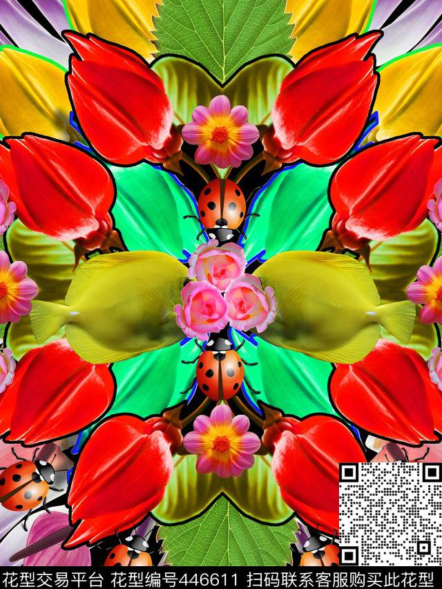 花卉昆虫时尚写意数码印花华亿平台下载（图片编号: 446611） - 瓦栏（Walan）