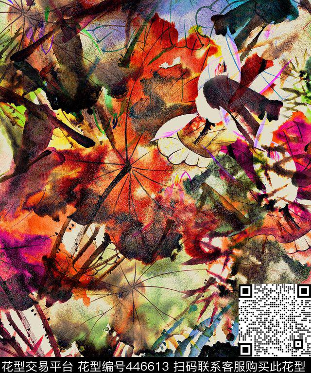 抽象荷花笔触数码印花华亿平台下载（图片编号: 446613） - 瓦栏（Walan）